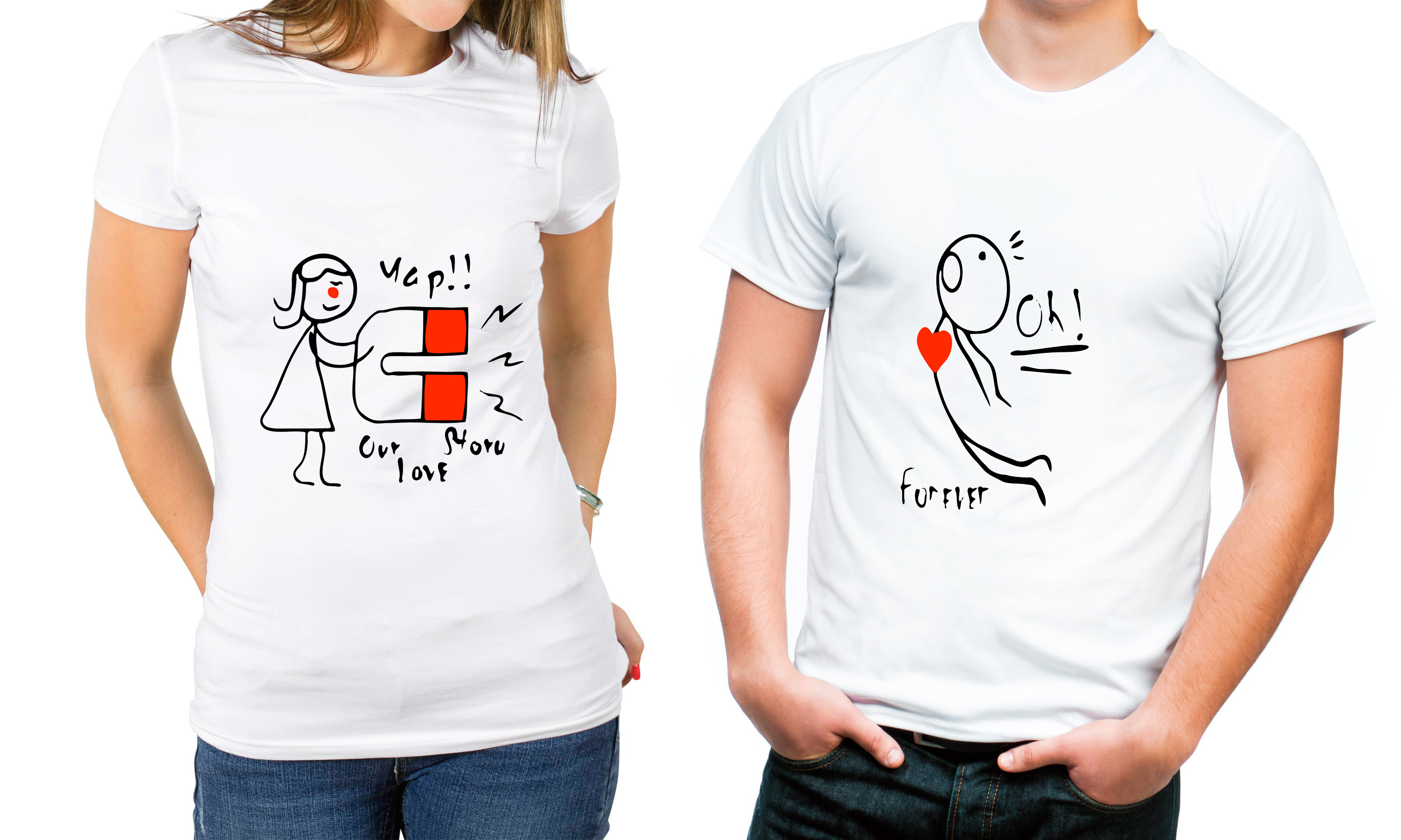 Парные шаблоны для печати на футболках на День Святого Валентина