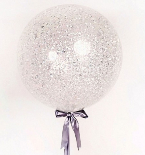 Воздушный шар-гигант, наполненный гелием, с серебряным металлизированным конфетти внутри