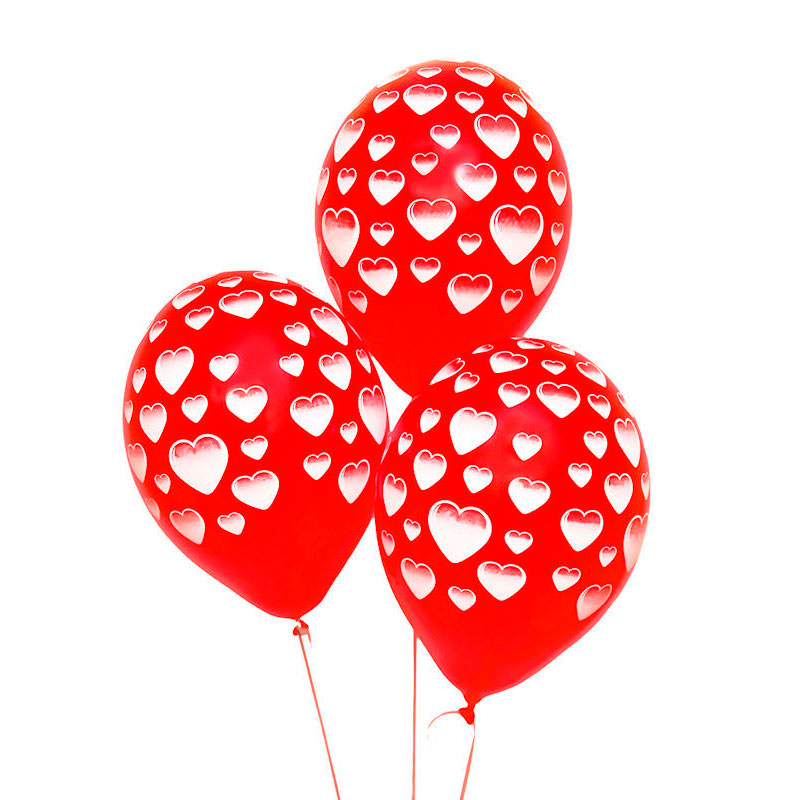 Облако из 3 воздушных шаров с рисунком, наполненных гелием и обработанных составом HiFloat для увеличения срока летучести. Цвет: красный.