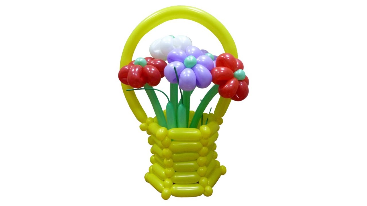 Букет из 5 цветов из воздушных шаров в виде ромашек в желтой корзинке. Высота до 1м. Возможна любая цветовая гамма
