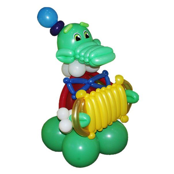 Фигура Крокодил Гена с гармошкой из воздушных шаров. Размеры: до 1м х 0,9м.