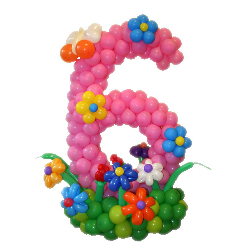 Цифра или буква на алюминиевом каркасе из воздушных шаров, с цветами, на полянке. Размер до 1,5м х 0,9м. Допускается любая цветовая вариация (уточняйте при заказе)