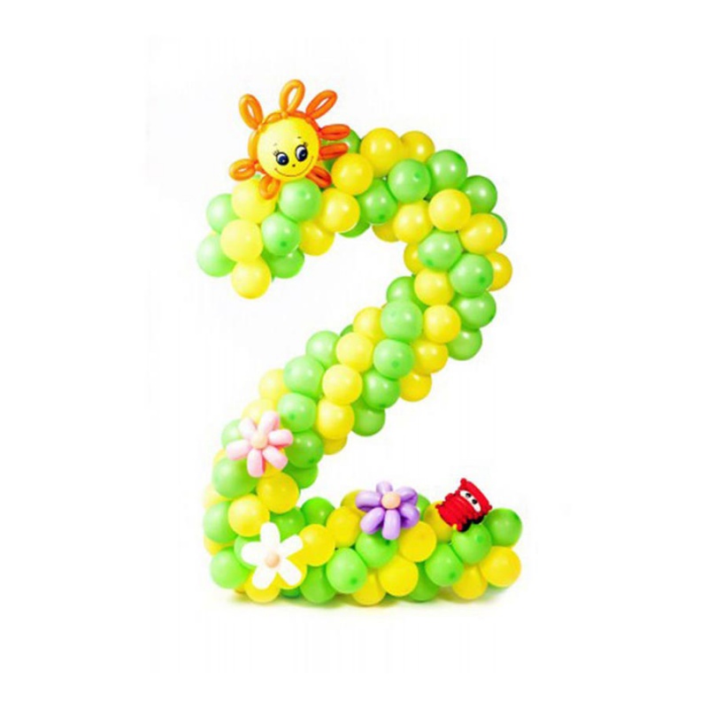Цифра или буква на алюминиевом каркасе из воздушных шаров, с цветами и солнышком, размером 1,3м х 0,9м. Допускается любая цветовая вариация (уточняйте при заказе)