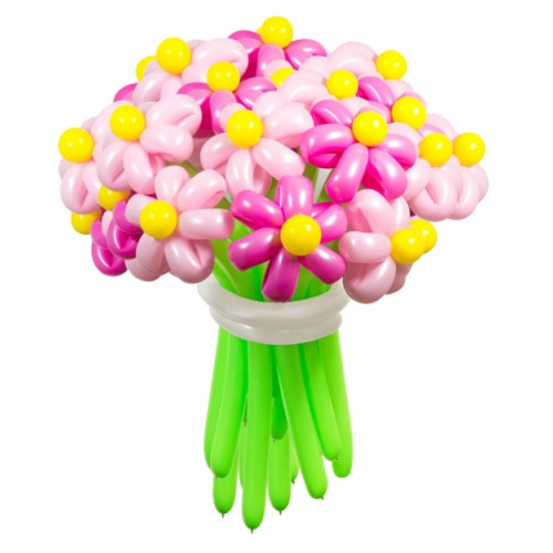 Букет из 25 цветов из воздушных шаров с бантом. Высота: 0,7м. Возможно любое количество цветов в букете. Цена одной ромашки 50р.