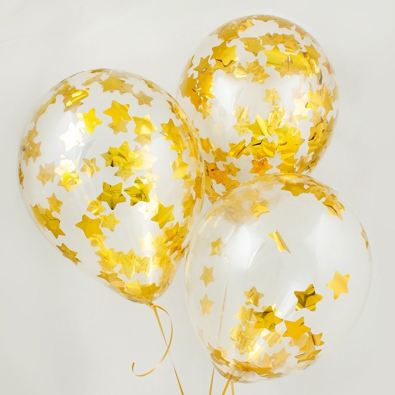 Воздушный шар с золотым конфетти в виде звезд, наполненный гелием