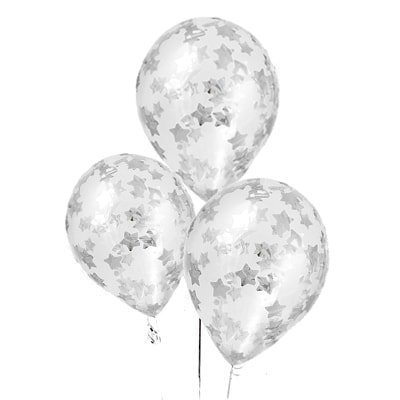 Воздушный шар с серебряным конфетти в виде звезд, наполненный гелием