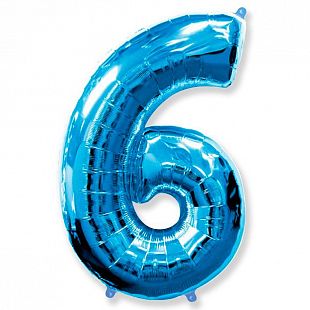 воздушный шар из фольги, цифра 6, синий, воздушные шары, надутый гелием