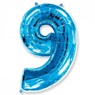 воздушный шар из фольги, цифра 9, синий, воздушные шары, надутый гелием