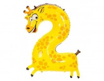 Воздушный шар - цифра 2, стилизованный под забавного жирафа, высота 102 см., наполненный гелием