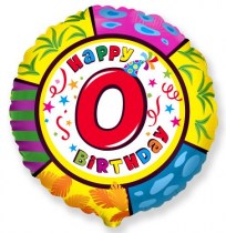 Фольгированный воздушный шар в форме круга. С надписью С днем рождения на английском языке и с цифрой в центре круга. Размер 46 см. Наполнен гелием. Подвязан на ленте 120 см