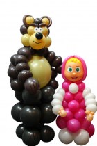 Фигуры Маша и Медведь из воздушных шаров. Высота Медведя: до 2м. Высота Маши: до 1,5м. Возможно изготовление одной фигуры, стоимость Медведя 1300р., стоимость Маши 800р.