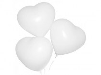Облако из 3 воздушных шаров-сердечек белого цвета, диаметром 30 см, наполненных гелием, с бумажной лентой