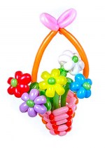 Букет из 5 цветов из воздушных шаров в виде ромашек в цветной корзинке. Высота до 1,2м. Возможна любая цветовая гамма