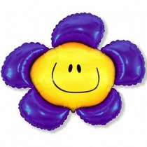 Фольгированный воздушный шар в виде яркого цветочка с улыбкой. Размер 89*104 см. Наполнен гелием. Подвязан на ленте 120 см.