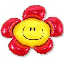 Фольгированный воздушный шар в виде яркого цветочка с улыбкой. Размер 89*104 см. Наполнен гелием. Подвязан на ленте 120 см.