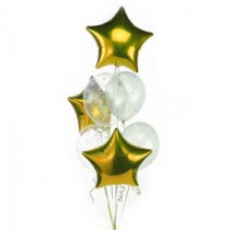 Каскад из латексных шаров, наполненных гелием: 4 латексных шара (30см) с конфетти и 3 фольгированных звезды