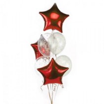 Каскад из воздушных шаров, наполненных гелием: 4 латексных шара (30см) с конфетти и 3 фольгированных звезды