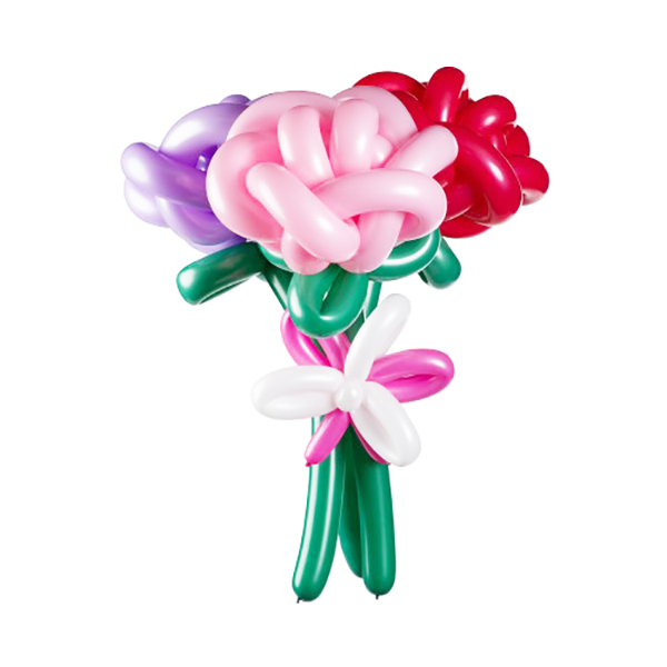 Букет из 3 больших цветов из воздушных шаров в виде роз, с бантом. Размеры: 0,5м х 0,7м. Возможна любая цветовая гамма.